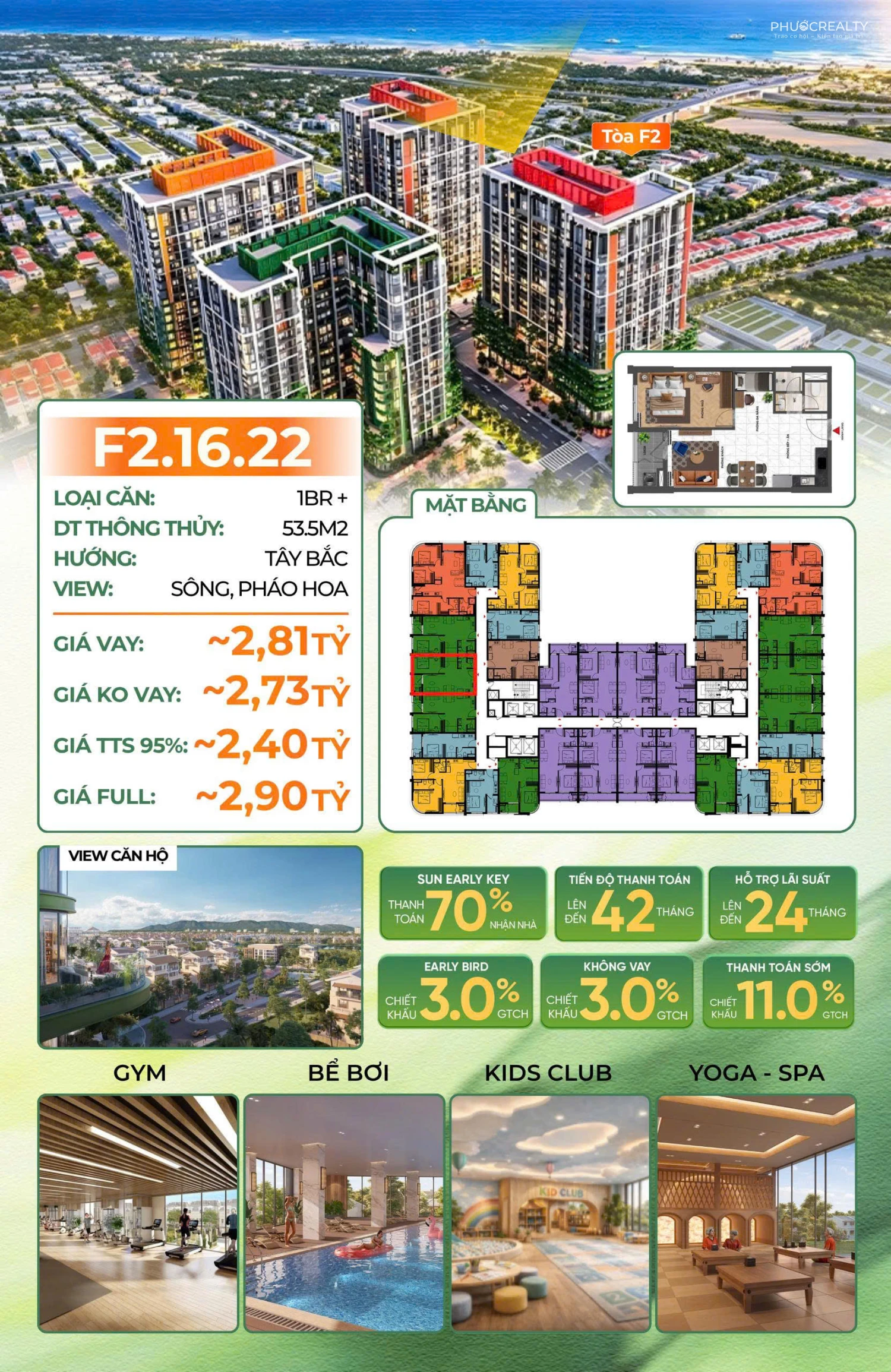 Bán Căn hộ FourS Tower tòa F2 – 53 m2 – view sông Hàn, pháo hoa DIFF